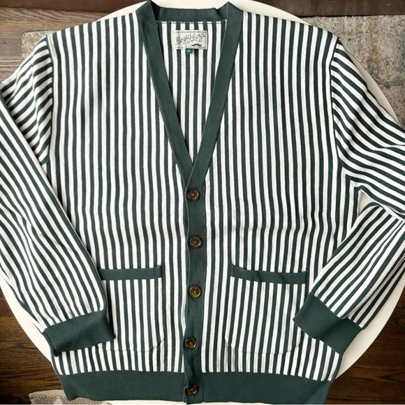 Bogey Boys Men’s Seeing Stripes Cardigan Sweater Size XL Green Heavyweight New - Picture 1 of 8